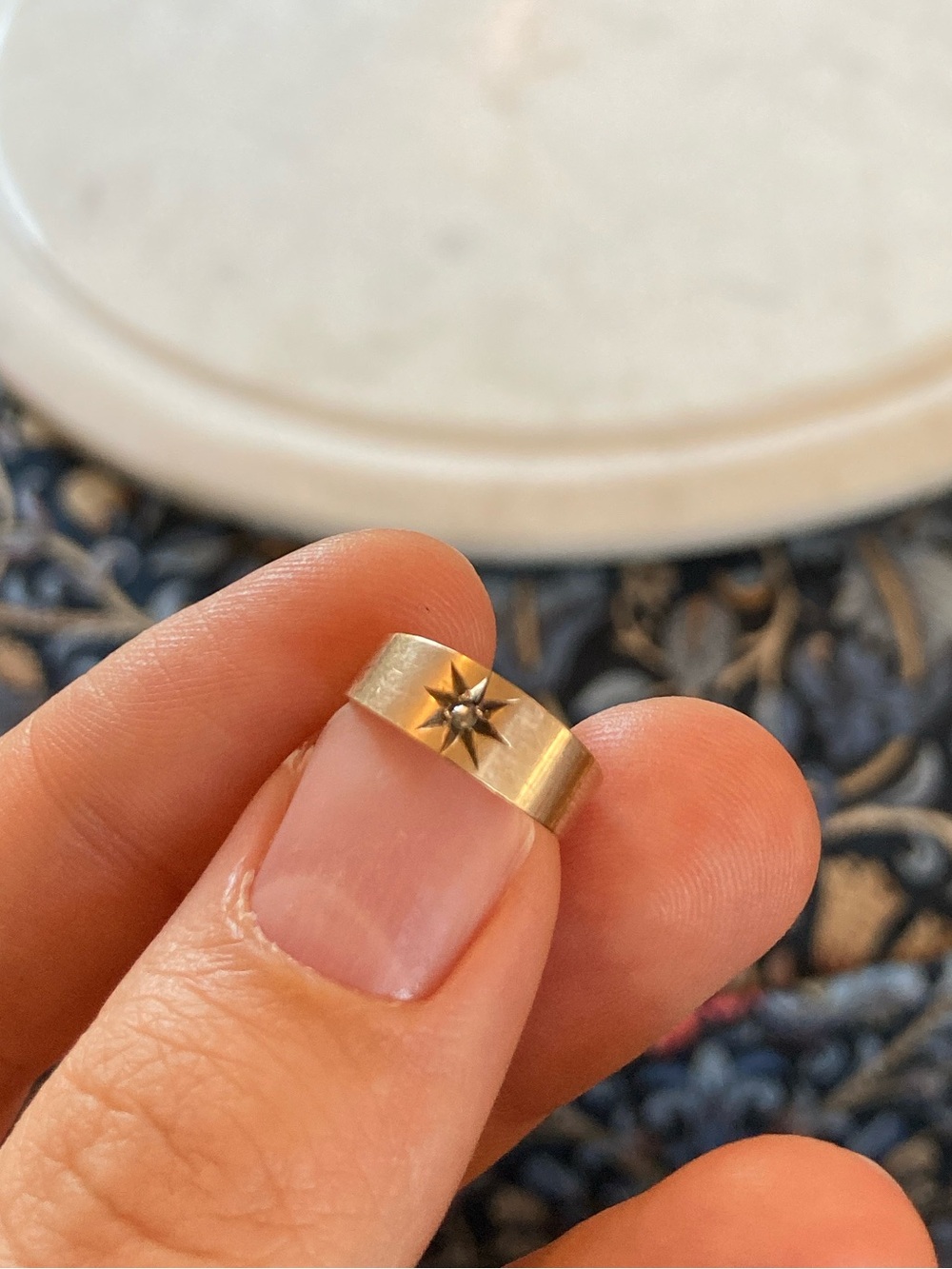 Antique Victorian Starburst Diamond Wide Band Ring, Tiny Size - Picture 15 of 17